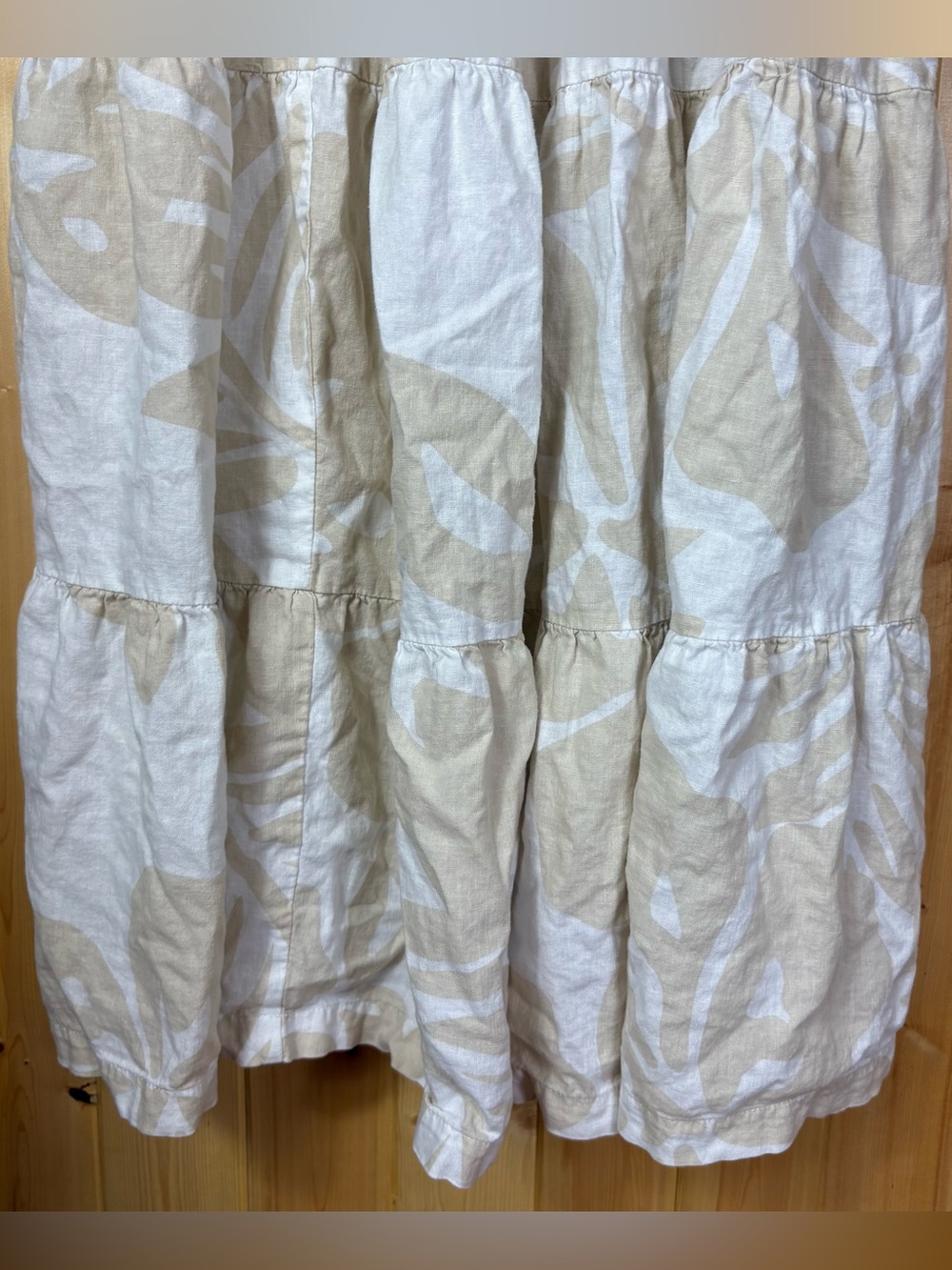 Gap Womens XXL Cream Beige Floral Linen Blend Smocked Tiered Maxi Dress ruffles - Picture 9 of 14